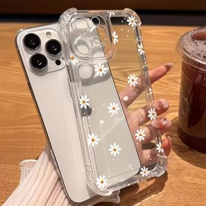 Clear Airbag Shockproof Phone Case For iPhone 17 16 15 14 13 12 11 Pro XS Max X Plus Air Cute Daisy Floral Print Anti Drop Cover