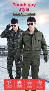Mens Workwear Uniform Set Wear-Resistant Camouflage Top Coat Spring Autumn Pure Cotton Youth Factory Workshop Workers