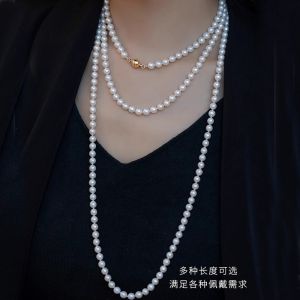 New 2024 Long Pearl Necklace for Women Elegant Minimalist Style Pair with Cheongsam Luxury Feel Small Fragrance Wind Sweater Chain