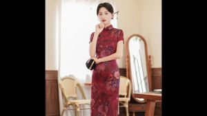 Ready Stock 新年旗袍 CNY Suzhou Polyester Satin Maroon Vintage Maxi Cheongsam 1046-29 蘇州綢緞酒紅復古長旗袍