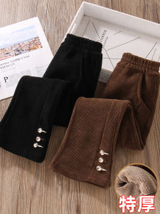 Quần Nhung Liền Bé Gái Quần Ống Loe Lót Lông Bé Gái Nổi Tiếng Trên Đường Phố 12 Tuổi Màu Cà Phê 9 Đen 9 Giữ Ấm 5 Mùa Thu Đông