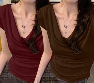 Summer Thin One Shoulder Short Sleeved T-shirt Feminine Temperament Summer Irregular Slim Fit Spicy Top Women Clothing