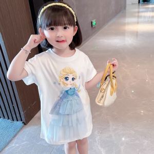 Girl Frozen Elsa Dress Summer Thin Kids Baby Girl Snowyprincess Pure Cotton T-shirt Skirt
