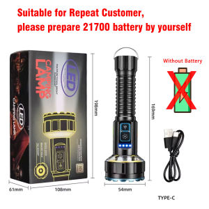 Rechargeable High Lumen Flashlights2000lm Super Bright Flashlight with camping light Bidirectional Lighting21700 battery torch