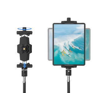 iPad and Phone Tripod Mount Adapter with Ball Head iPad Holder for Tripod 360 Rotatable Tablet Clamp Mount fits iPad Pro 12.9 iPad Air Mini 3 4 Galaxy Tab Surface Pro Selfie Stick(5.3-10.6")