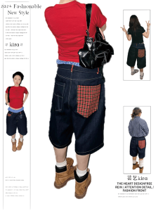 American Street Red Plaid Stitching Seven Points Denim Shorts Female High Street Retro Slimming Straight Wide Leg Pirate Shorts