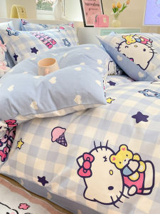 Bộ Đồ Giường Cotton Kitty Dễ Thương Bộ Bốn Món Bộ Ba Món Cho Ký Túc Xá Sinh Viên Bộ Đồ Giường Cotton Pha Trộn Thoải Mái