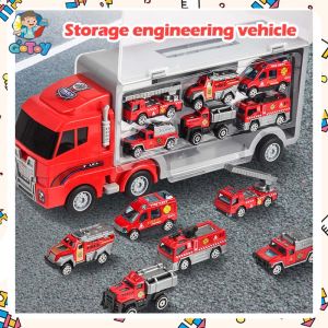 3 Types Large Container Truck Toys Police Car Toys Engineering Fire Truck Toy Big Size Truck Portable Storage Model Set Box Car Toys Gift For Kids