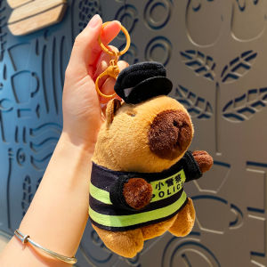 Cute Capybara Police Plush Toy Car Keychain Girls Children Bookbag Pendant Jewelry Chain Creative Gift Cartoon Series