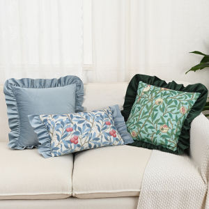 BUYNOW GreenBlue ดอกไม้ Jacquard Hollandaise ลูกไม้ปลอกหมอน Vintage Pastoral ห้องนั่งเล่นโซฟาเบาะรองนั่งหน้าแรกตกแต่งห้องนอน