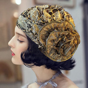 Elegant Lace Headscarf Hat Spring Summer Vintage Hollow out Floral Womens Large Flower Hair Cap Cover Grey Hair Thin Head Cover