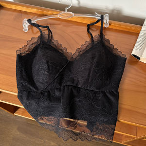 miiow | Cat Lady Lace Backless Strap Vest Women Summer 2025 New One-Piece Fixed Cup Bra Prevent Exposure Pure Color Nylon Fabric