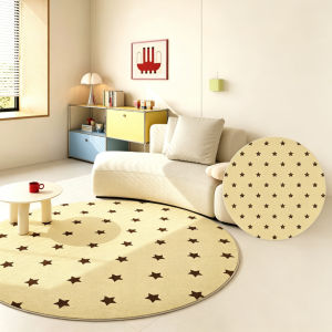 VIKAMA Tangerine White Band Azure Dot Pattern Round Carpet Playful Playroom Styling Bold Colorful Silken Warm Tough Keepsake
