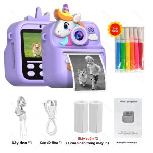 Máy Ảnh Kép Cho Trẻ Em Với Chức Năng In Tức Thì Video HD 1080P Máy In Nhiệt Mini Màn Hình 57x25mm Quà Tặng Cho Bé Gái Bé Trai