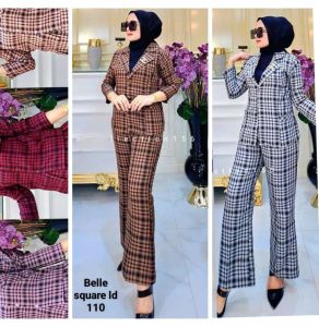 setelan blezer kotak2 bhn belle square ld 110