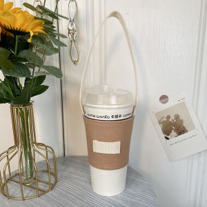 Fan Pockets/Minimalist Milk Tea Bag Coffee Cup Cover Eco-friendly Canvas Shaker Cup Drink Buggy Bag Water Cup Bag