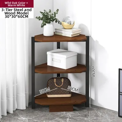 Corner Wall Mounted Triangle Multi-layer Shelf Living Room Bedroom Corner Storage Rack Floor-standing Simple Style Wood Material