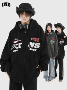 Áo Khoác Hoodie Lót Bông Cho Đôi Logo Đua Xe Mỹ Phong Cách Đường Phố Trung Quốc