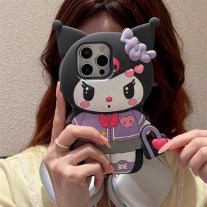 💯【Phone Case】+FREE Shipping 💯Cartoon Silicone Three-dimensional Kuromi For iPhone 12 13 14 15 16 Pro Max 16 Plus 11 Phone Back Cover Protective Case Soft Shell