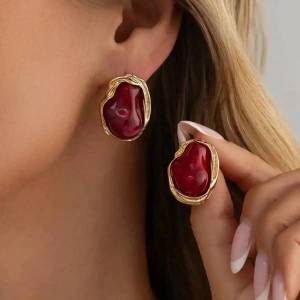 SHIXIN Vintage Colorful Inlaid Resin Stud Earrings Women Elegant Imitation Pearl Irregular Geometric Piercing Ear Jewelry Gifts