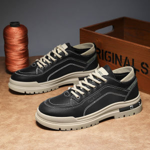 De Xin Casual Shoes Outdoor Workwear Mens Fashion Board Shoes Trendy Shoes Leather Upgraded Fall 2025 Thickened round Toe