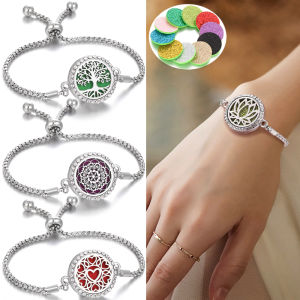 สร้อยข้อมืออโรมาเธอราพีต้นไม้แห่งชีวิต พร้อมแผ่นรอง ปรับขนาดได้ สร้อยข้อมือผู้หญิง ประดับเพชรซิร์คอน สร้อยข้อมือกระจายกลิ่นน้ำมันหอมระเหย