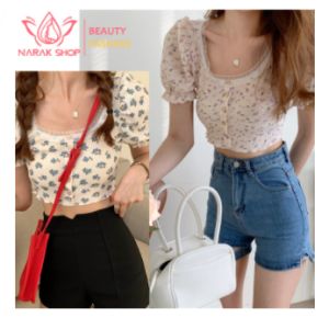 เสื้อครอปสายหวานสไตล์เกาหลี เสื้อครอปแขนสั้นทรงตุ๊กตา เสื้อผ้าผู้หญิงดีไซน์น่ารักสินค้าพร้อมส่ง