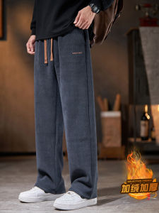 กางเกงลำลองชายผ้าคอร์ดูรอยยืดฟู ทรงหลวม ทรงตรง ผ้าขนแกะ ฤดูใบไม้ร่วง/ฤดูหนาว กางเกงขายาวทรงตรง ทรงหลวม ทรงตรง