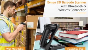【👍👍👍Seller recommend & 1~2 days delivery】Eyoyo Wall Mountable 2.4G Wireless 1D 2D  Barcode Scanner Via Bluetooth  Bar Code Reader CMOS Screen QR Scanning PDF417 Data Matrix Scan with Adjustable Folding Stand and USB Charging Cradle