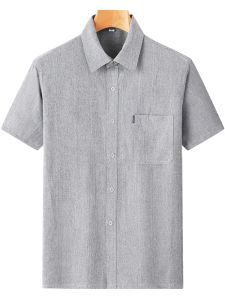 Short-Sleeved Shirt Mens Middle-Aged and Elderly Linen Shirt Middle-Aged Men Summer Thin Dad Summer Clothes Ice Silk Top Clothes