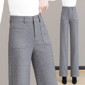 Womens Thickened Woolen Narrow Straight Leg Pants High Waist Drapey Wide Leg Suit Trousers Spring Autumn Winter New Arrival