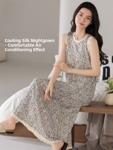miiow | Cat Woman Summer Sleep Dress Womens New 2025 Long Vest Skirt Built-in Chest Pad Soft Breathable Plus Size Ladies Nightwear