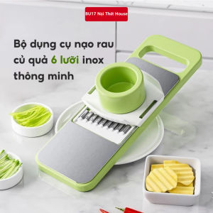 Dụng Cụ Cắt Rau Đa Năng 5 Lưỡi Thép Không Gỉ Máy Bào Sợi Khoai Tây Cà Rốt Kèm Bảo Vệ Tay An Toàn