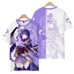 Genshin Impact Wan Ye Shendili Ling Hua Eight Short Sleeve T-Shirt Mens Casual Anime Print Tee Summer Fashion Streetwear