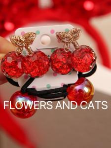 Red New Year Cherry Shiny Princess Girl Hair Accessories Children Hair Clips And Elastic Bands Festive Side Clips for Kids
