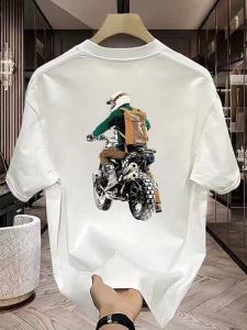 Áo Thun Cotton Tay Ngắn Cổ Tròn Mùa Hè 2025 Phong Cách Đường Phố Mỹ Thời Trang Xe Máy Thường Ngày Đa Năng Áo Thun Nam