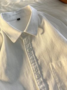 เสื้อเชิ้ตแขนยาวสีขาวหลวมๆ สำหรับผู้ชาย ทรงวินเทจสไตล์เมือง ทรงปกติ ผ้าฝ้าย ฤดูใบไม้ร่วง 2023 ฤดูใบไม้ร่วง