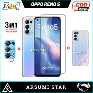 PROMO PAKET MURAH 3 IN 1 TEMPERED GLASS ANTI BLUELIGHT OPPO RENO 5 4G TG ANTI GORES KACA ANTI RADIASI + CAMERA LENS + GARSKIN CARBON 3D