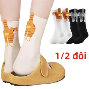 Vớ In 3D Hình Mèo Hoạt Hình Dễ Thương Vớ Ống Giữa Dệt Kim Vớ Ngủ Cho Nữ Thiết Kế Mèo Con Dễ Thương Bán Theo Đôi (1/2 Đôi)
