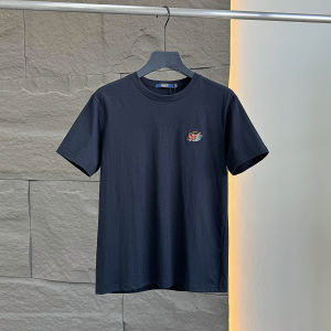 Áo Thun Nam Cổ Tròn Thêu Tay Ngắn Cotton Thoáng Khí Mùa Hè Phong Cách Retro Màu Trơn Mát Mẻ Mặc Thường Ngày Chất Lượng Cao Cấp