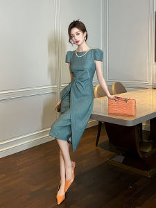 Elegant Butterfly Knot Summer Dress Womens Fashion Design Unique Petite Ladylike High End Evening Gown Short Sleeve Midi Dress