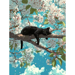 Black Cat Lying on a Branch Artwork Jigsaw Puzzle 500/1000/1200/2000PCS Stress Relief Puzzle Wall Art Decor Gift