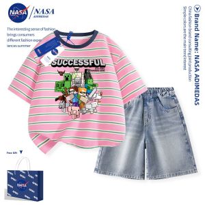 NASA Kids Cotton T-Shirt Boys Short Sleeve Breathable Comfortable Spring Summer Autumn Wear for Children 3-14 Years Old