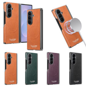 szhaiyu | Retro Leather Phone Case for Samsung Galaxy Z Fold 6 5 Fold7 Fold6 Magnetic Wireless Charging  Shockproof Hinge Protection Cover