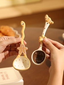 Long-Handled Ceramic Soup Spoon Cute Personal Use Dining Utensil Underglaze Color Dinner Spoon Home Use Soup Ladle Handmade