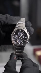 Jam Tangan Pria Casio Edifice Chronograph EQS-950D-1A Solar Black Dial Silver Stainless Steel Strap