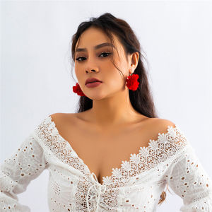 Nữ Bohemia Vải Thời Trang Hoa Hồng Mặt Dây Chuyền Hoa Đôi Khuyên Tai Vòng Nhiều Màu Sắc Kpop Trang Sức Dự Tiệc Y2K Phụ Kiện