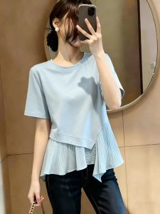 V.C.I | Blue Chiffon Hem Regular Fit T-Shirt Plus Size Flattering