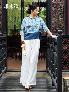 ชุดโยคะเซ็ต KSUA สำหรับผู้หญิง ฤดูใบไม้ผลิและฤดูร้อน 2025 ใหม่ ชุดกระโปรงยาวแขนสั้นพิมพ์ลายจีนโบราณ ชุดโยคะสองชิ้น