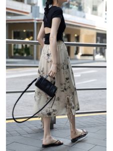 Váy Chữ a Cạp Cao Phong Cách Mới Trung Quốc Cho Nữ Mùa Hè Thiết Kế Váy Midi Dài Nhỏ Gọn Váy Chữ a Cạp Cao